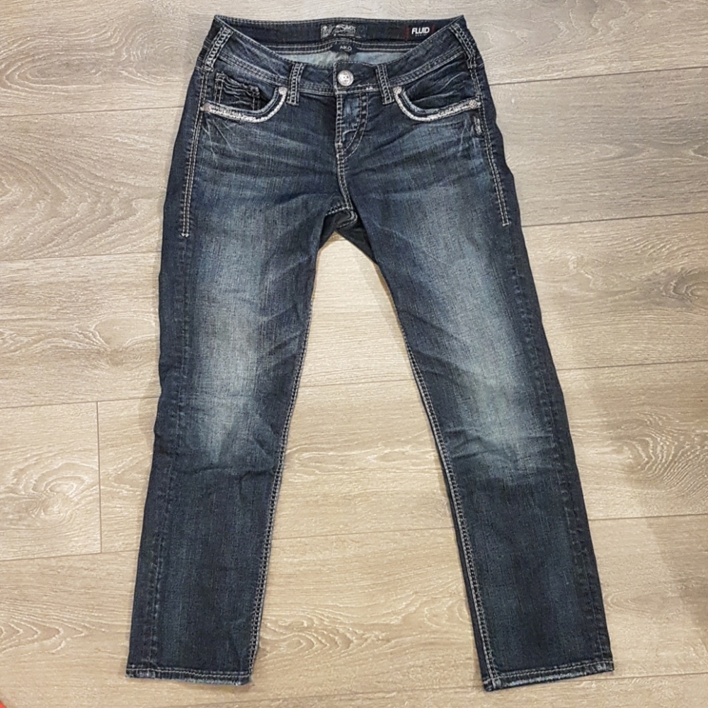 blue dark wash Silver jean capris
